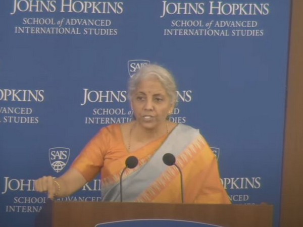 Finance Minister Nirmala Sitharaman at the John Hopkins University event in Washington on Thursday.