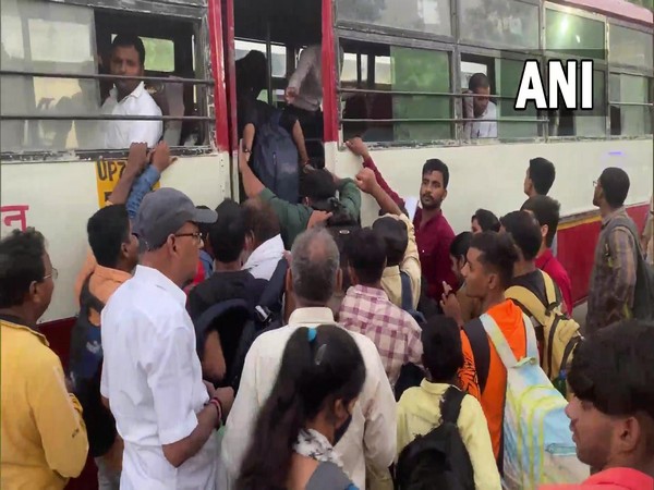 Ruckus at the bus depot in Prayagraj after UP PET Exam (Photo/ANI)