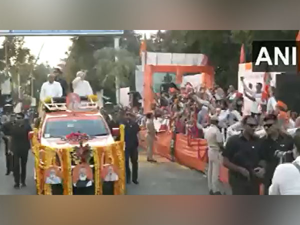 Visual of roadshow held by PM Modi and CM Bhupendra Patel in Rajkot (Photo/ANI)