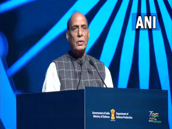 Defence Minister Rajnath Singh in Gandhinagar (Photo/ANI)