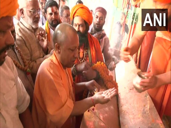 Uttar Pradesh Chief Minister Yogi Adityanath at Hanuman Garhi temple in Ayodhya (Photo/ANI)