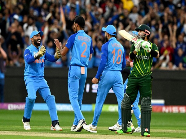 Team India celebrating a wicket against Pakistan. (Photo- ICC Twitter)