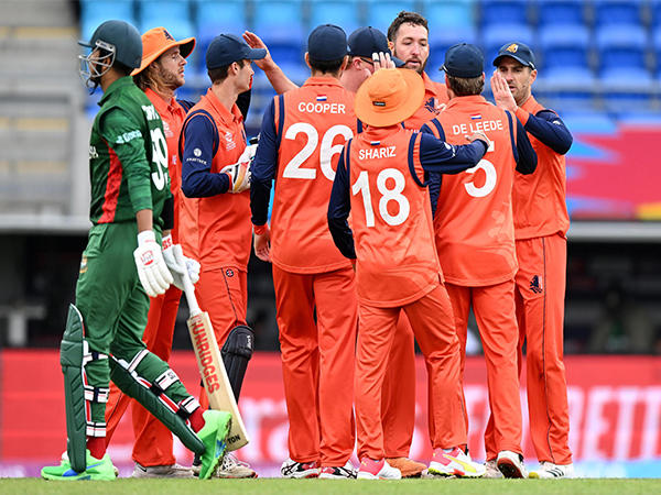 Netherlands team celebrating a wicket. (Photo- ICC Twitter)