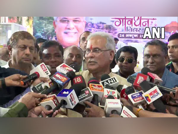 Chief Minister Bhupesh Baghel talking to media persons (Photo/ANI)