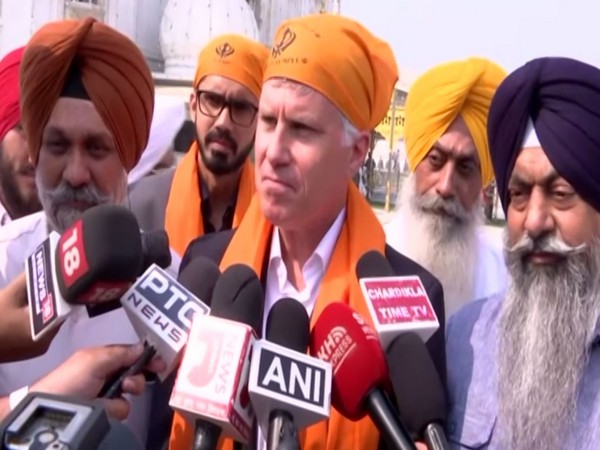 High Commissioner for Canada in India Cameron MacKay speaking to media, during his visit to Gurudwara Bangla Sahib in the national capital.