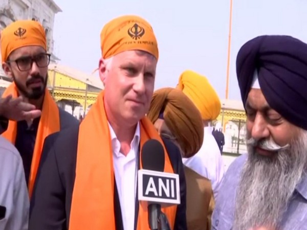 High Commissioner for Canada in India Cameron MacKay speaking to media, during his visit to Gurudwara Bangla Sahib in the national capital.