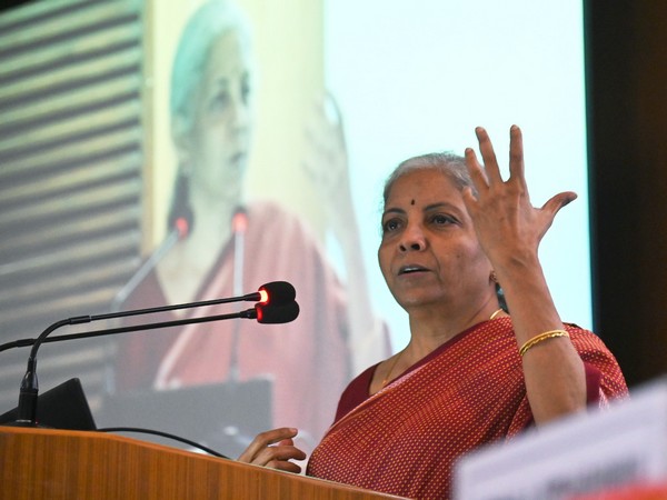 Finance Minister Nirmala Sitharaman speaks at ICRIER's 14th Annual International G-20 Conference, in New Delhi on Tuesday (Photo/ANI)