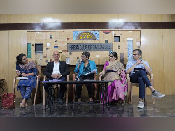 Representatives of Quest Alliance, IBM and Kantar addressing the press conference in Bengaluru today