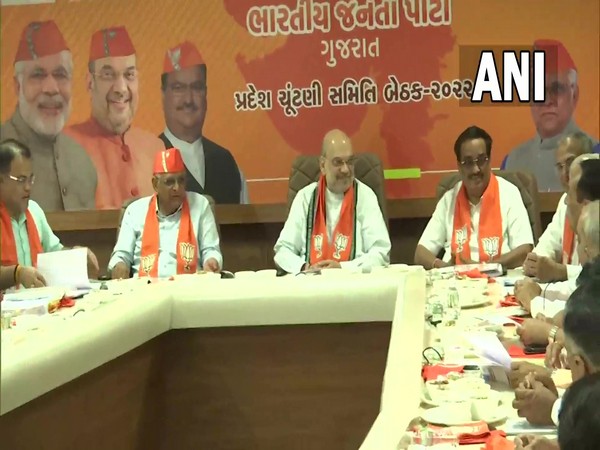 Union Home Minister Amit Shah in a meeting in Gandhinagar (