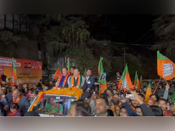 BJP national president JP Nadda holds roadshow in Shimla. (Photo/ANI)