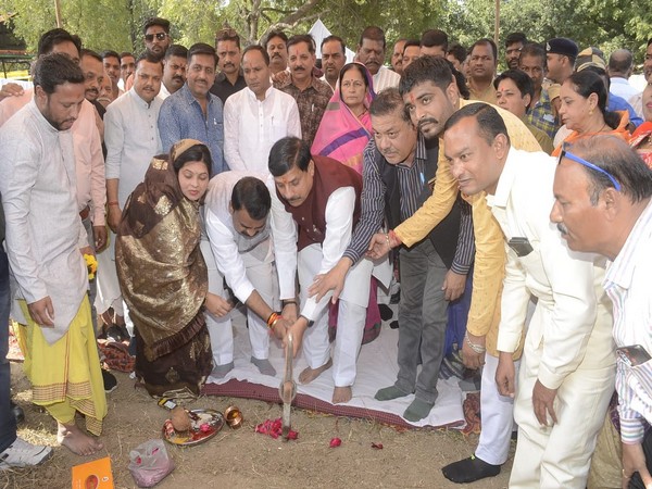 Minister Mohan Yadav and others during foundation stone laying ceremony (Photo/ANI)