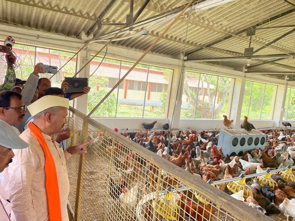 Animal Husbandry Minister in Karnataka Prabhu Chauhan at a poultry farm (File Photo/ANI)