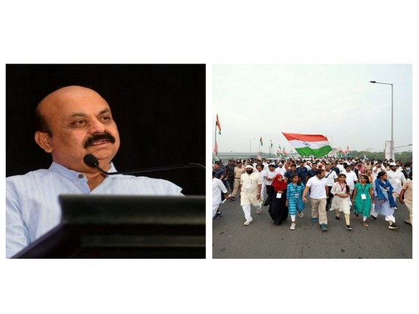 (From left) Karnataka Chief Minister Basavraj Bommai and Bharat Jodo Yatra (Photo/ANI)
