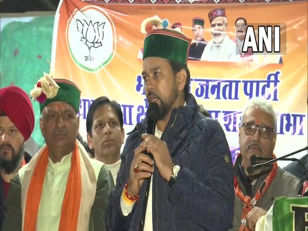 Anurag Thakur addressing party members in Himachal Pradesh. (ANI/Photo)