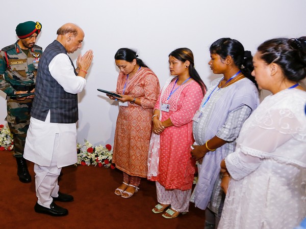 Defence Minister Rajnath Singh felicitating 'Veer Naris' of the Armed Forces. (ANI/File photo)