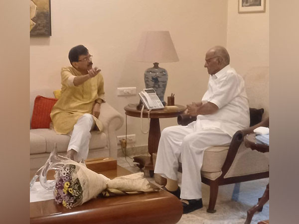 Shiv Sena MP Sanjay Raut calls on NCP chief Sharad Pawar (ANI/Photo))