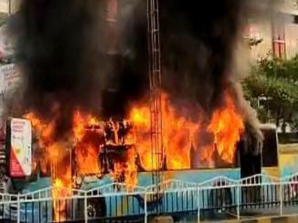 Fire breaks out in the ibus. (Photo/ANI)