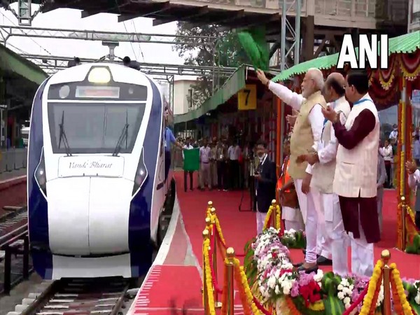 Prime Minister Narendra Modi flags off Vande Bharat Express at KSR railway station in Bengaluru.
