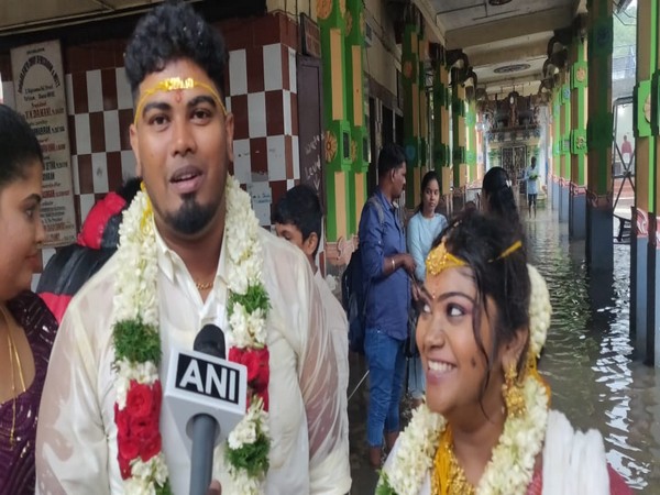 A couple at the Ajineyar temple in Chennai. (ANI/Photo)