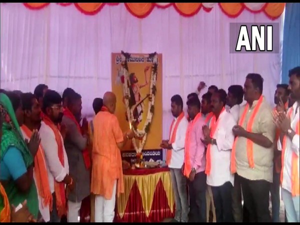 Sri Ram Sene workers celebrating Kanakadasa Jayanti at Hubballi Idgah Maidan in Karnataka (Photo/ANI)
