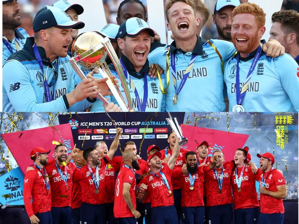 England with both trophies. (Photo- ICC and England Cricket)