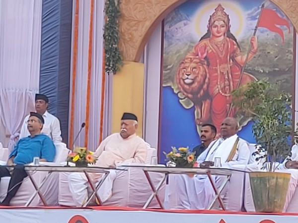  RSS Chief Mohan Bhagwat at Ambikapur on Tuesday. (Photo/ANI)