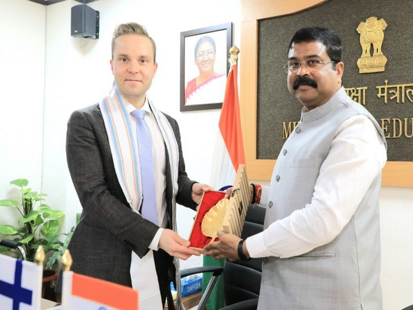Union Education Minister Dharmendra Pradhan and Finnish Minister of Education, Science and Culture Petri Honkonen. (Photo: Twitter)