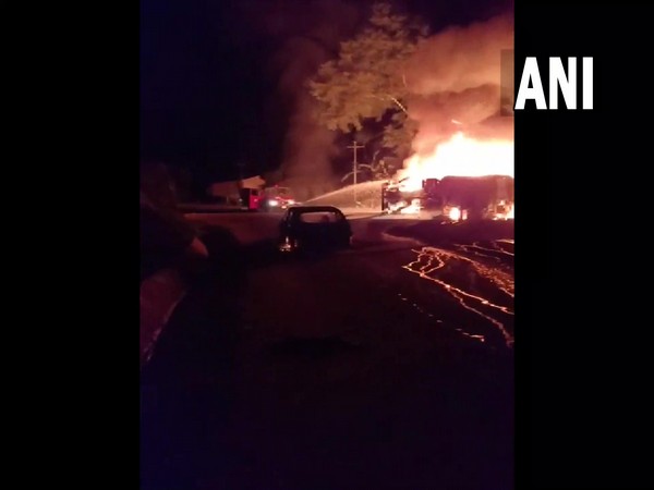 Visual of the petrol tanker in Mizoram that caught fire on October 29 (Photo/ANI)