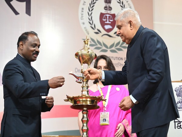 Vice-President Jagdeep Dhankhar and Comptroller and Auditor General Girish Chandra Murmu at the 2nd Audit Diwas celebrations of CAG of India in New Delhi On Wednesday. (ANI Photo)