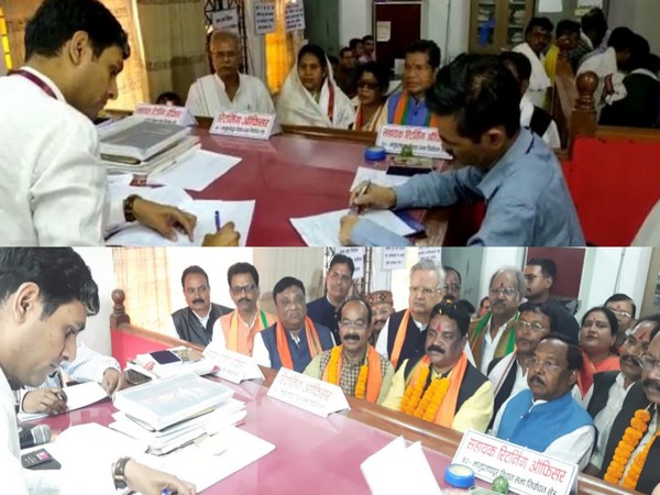 Congress candidate Savitri Mandvi filing nomination and BJP candidate Bramhanand Netam filing nomination (Photo/ANI)