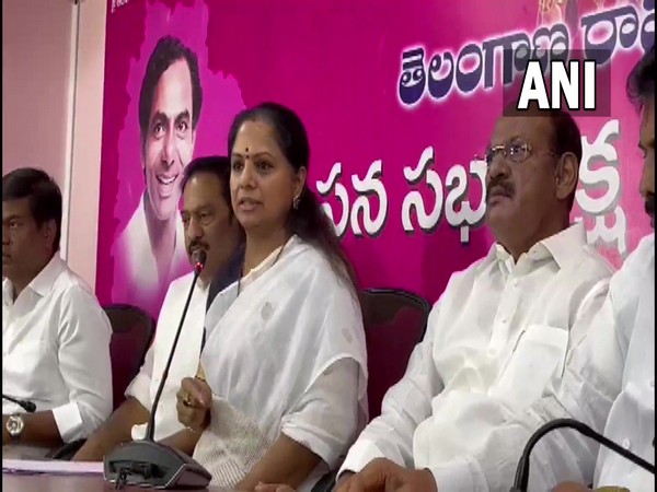 K Kavitha at a presser on Friday. (ANI/Photo)