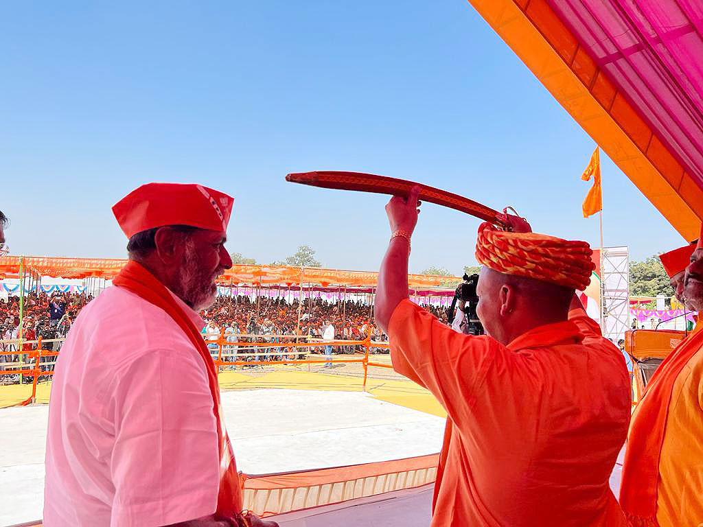 Uttar Pradesh chief minister Yogi Adityanath at an election rally in Wankaner city of Gujarat's Morbi district on Friday. (Photo/Yogi's Twitter Handle)