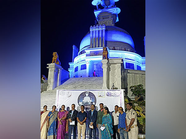 Dhauli Shanti Stupa turns teal (Photo/ANI)