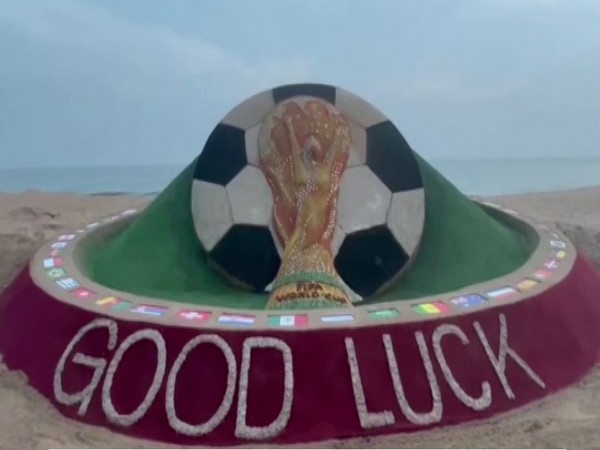 FIFA World Cup trophy sand art (Photo: ANI)
