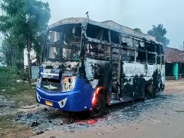 Bus burned by the Naxals (Photo/ANI)