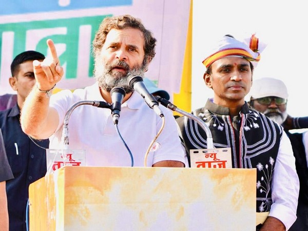 Rahul Gandhi addressing the public gathering (Photo/ANI)