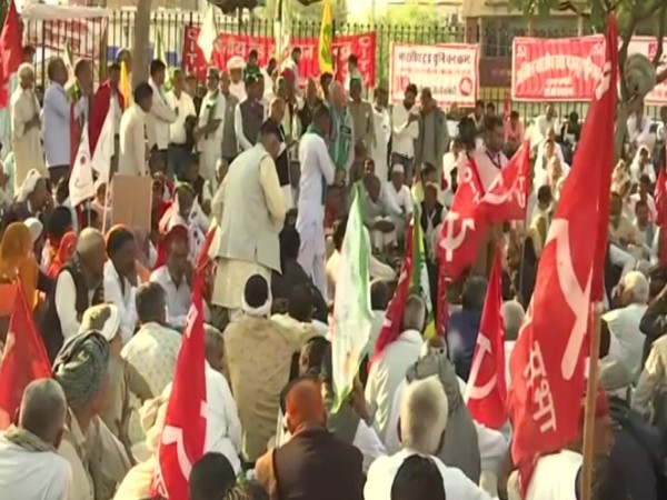 Visual from the protests held by SKM in Jaipur (Photo/ANI)