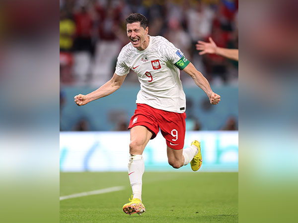 Poland's Robert Lewandowski celebrating after scoring a goal against Saudi Arabia (Image: FIFA World Cup Twitter)