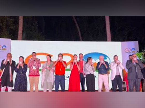 G20 Ambassadors blow conch shells in Swaraj Dweep (Image Credit: Twitter/@amitabhk87)