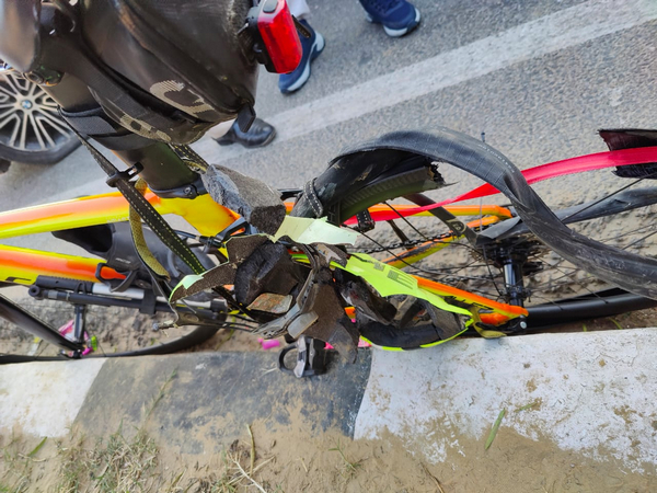 The mangled remains of bicycle after the accident. (Photo/ANI)