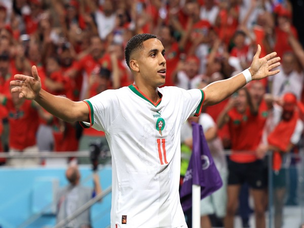 Abdelhamid Sabiri celebrates after scoring a goal for Morocco against Belgium (Image: FIFA World Cup Twitter)