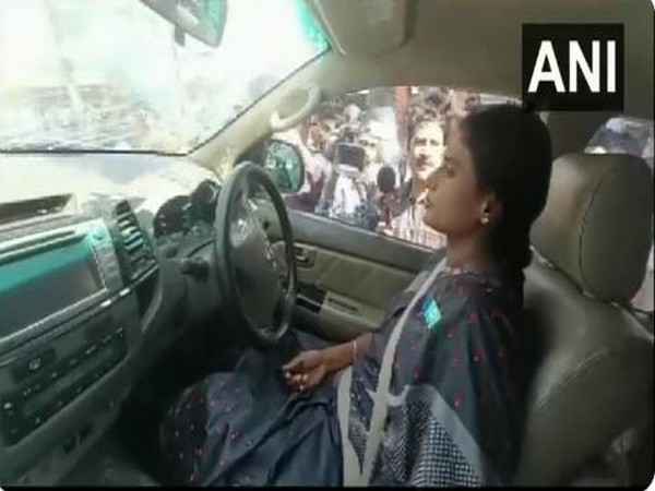 YSR Telangana Party president YS Sharmila in her car while it was being dragged by crane in Hyderabad (Photo/ANI)