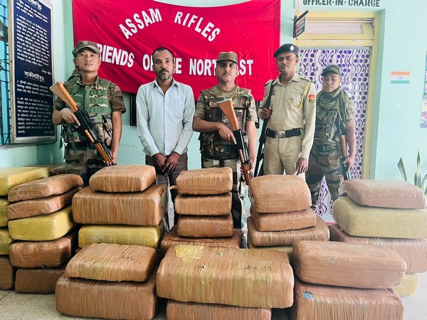 Assam Rifles with the seized drugs. (Image/ANI)