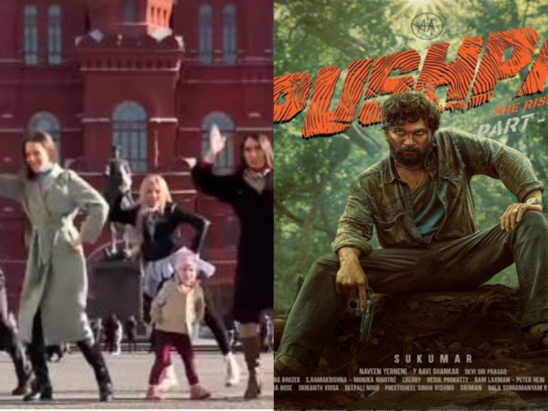 Russian Fans dancing on song; Pushpa: The Rise poster (Image Source: Instagram)