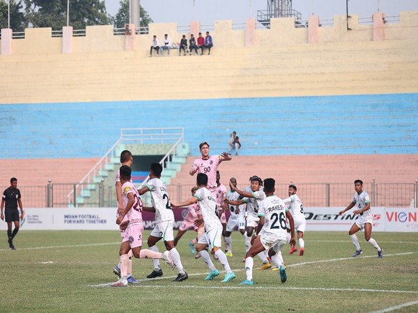 Rajasthan United and NEROCA FC players in action (Photo: I-League Media)