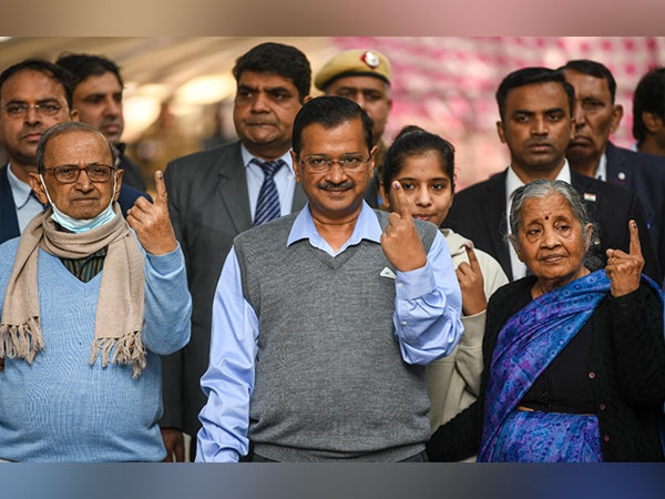Delhi CM Arvind Kejriwal after casting vote. (ANI/photo)