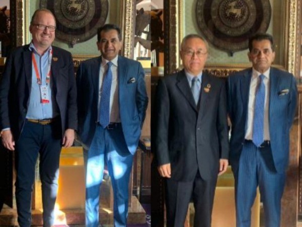 OECD Sherpa Andreas Schaal and the UN Sherpa Li Junhua with India's G20 Sherpa Amitabh Kant (Photo Credits: Twitter//@amitabhk87)