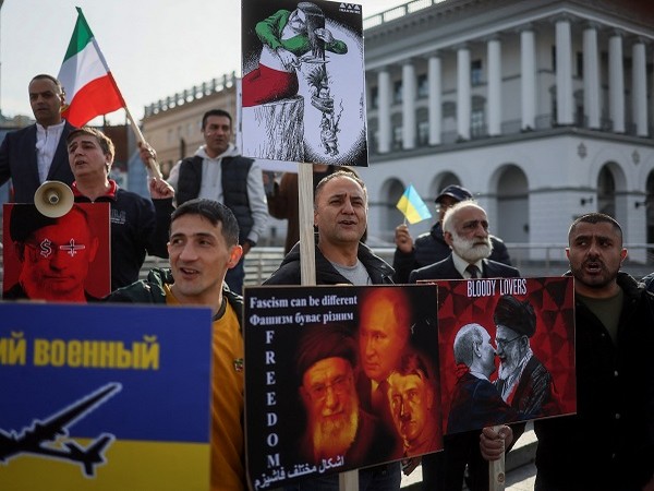 Iranians who live in Ukraine, attend a protest against Iran's government and deliveries of Iranian drones to Russia, in central Kyiv, Ukraine October 28. (Photo Credit: REUTERS)
