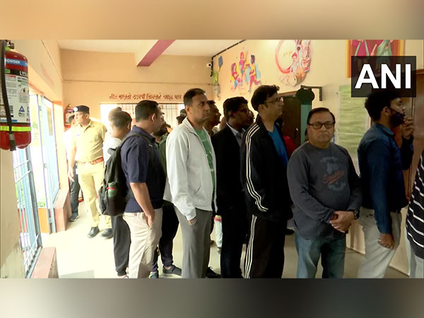 Visual from polling booth 95, Shilaj Anupam School in Ahmedabad (Photo:ANI)