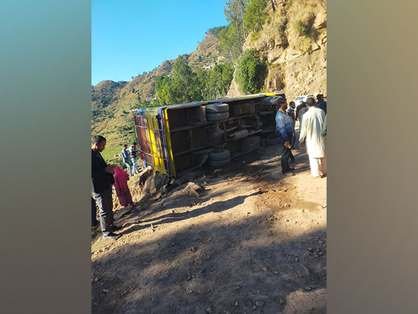 Bus turned turtle after accident in Rajouri (Photo/ANI)